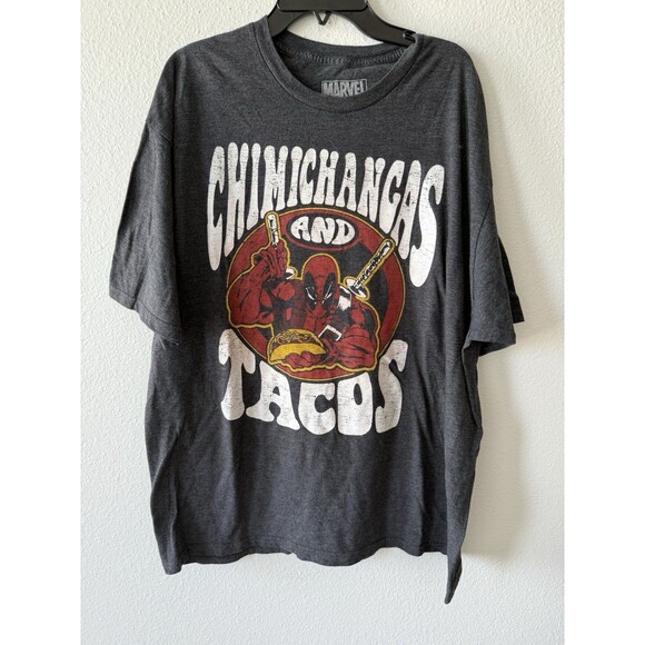 Marvel Deadpool Chimichangas & Tacos Men's T Shirt Size 2X Gray - Picture 1 of 3